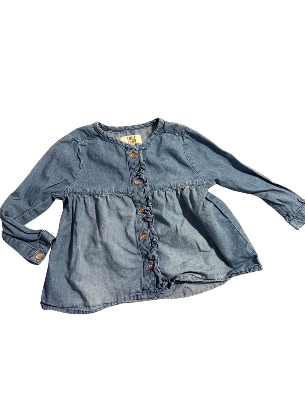 True Craft Light Blue Ruffle-Front Denim Jacket for Kids